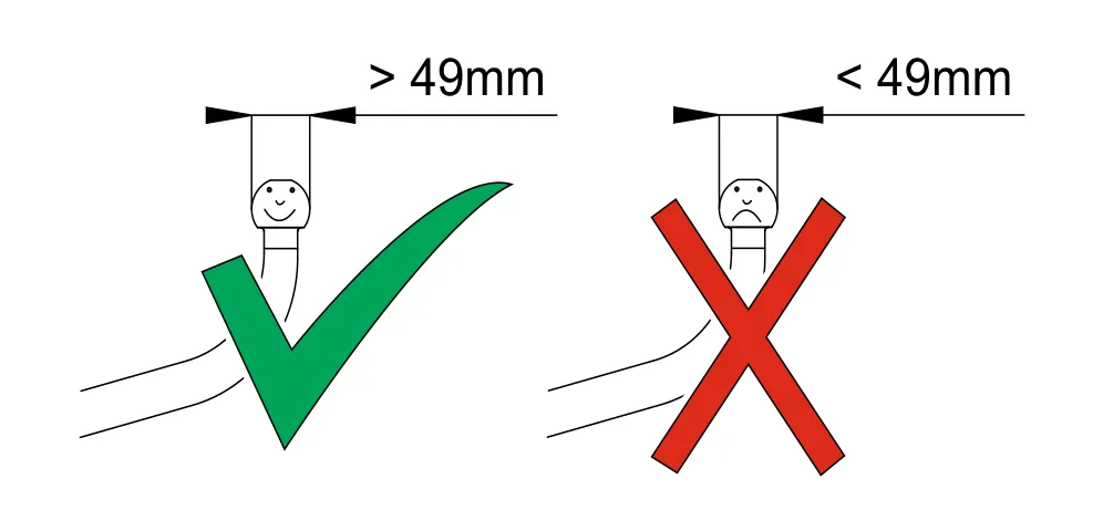 Kugeldurchmesser: über 49 mm – in Ordnung, unter 49 mm – Kugelstange ersetzen.